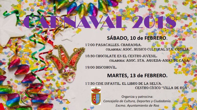 Cartel de las activiades para este Carnaval 2018.