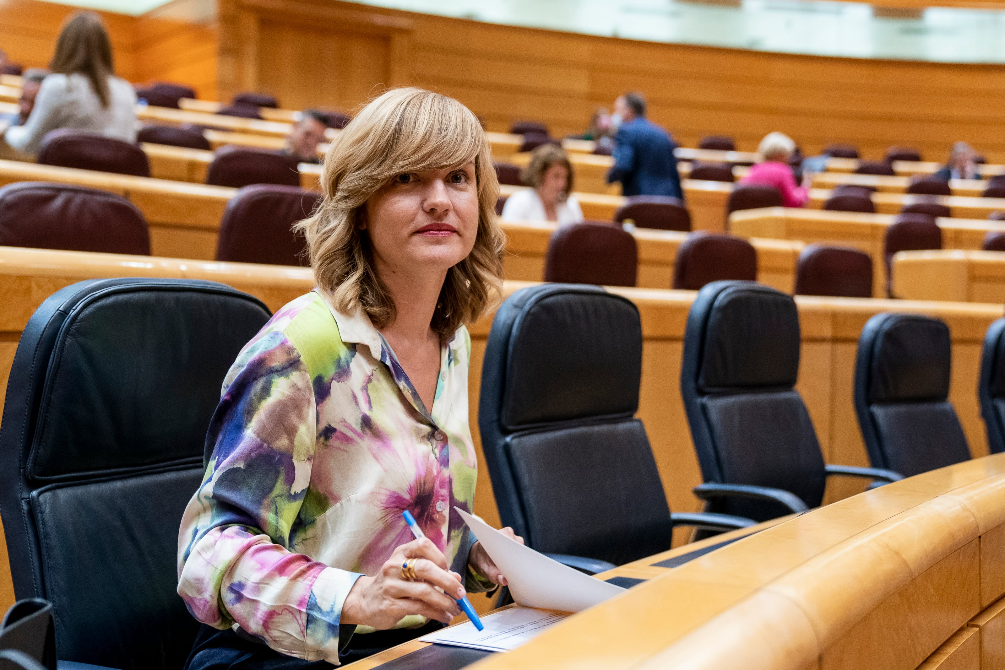 La portavoz del PSOE, Pilar Alegría, en el Senado.