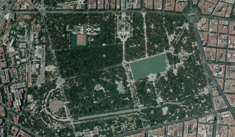 Vista desde el aire del parque del Retiro, en Madrid