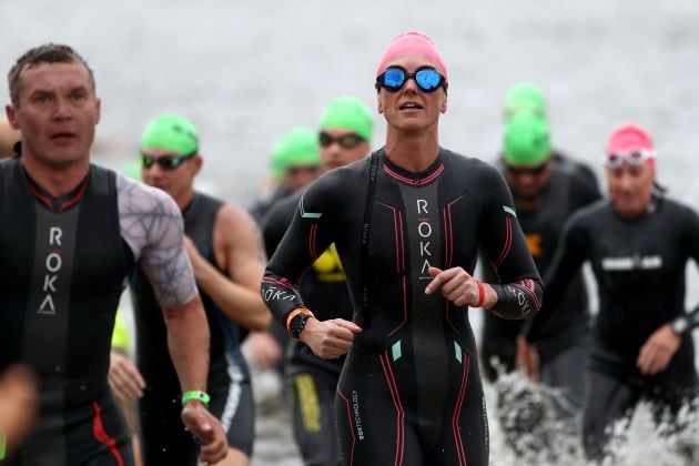 Participantes en el triatlón de Florida