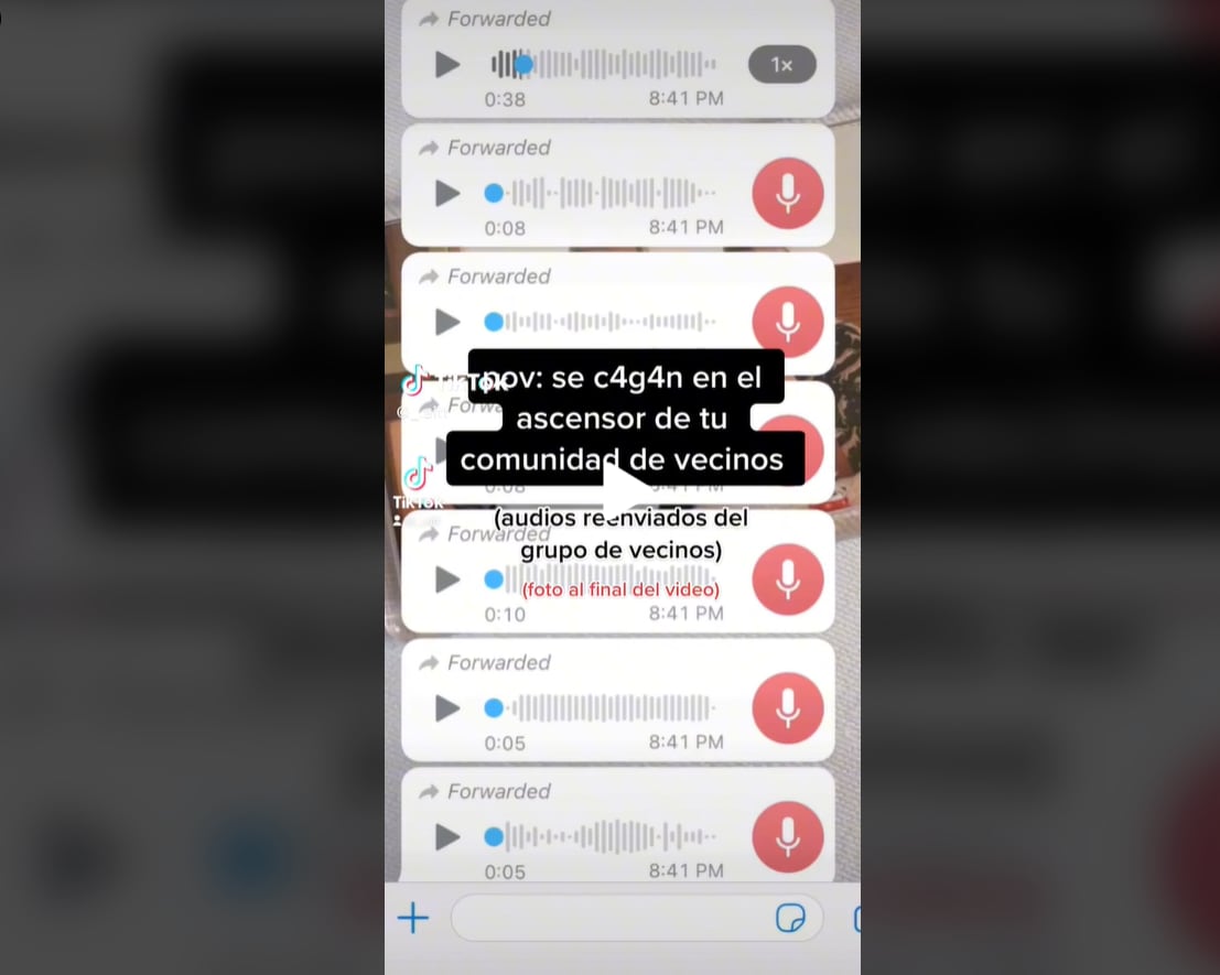 Imagen del vídeo publicado en Tik Tok en que una joven cuenta una anécdota surrealista de su comunidad de vecinos