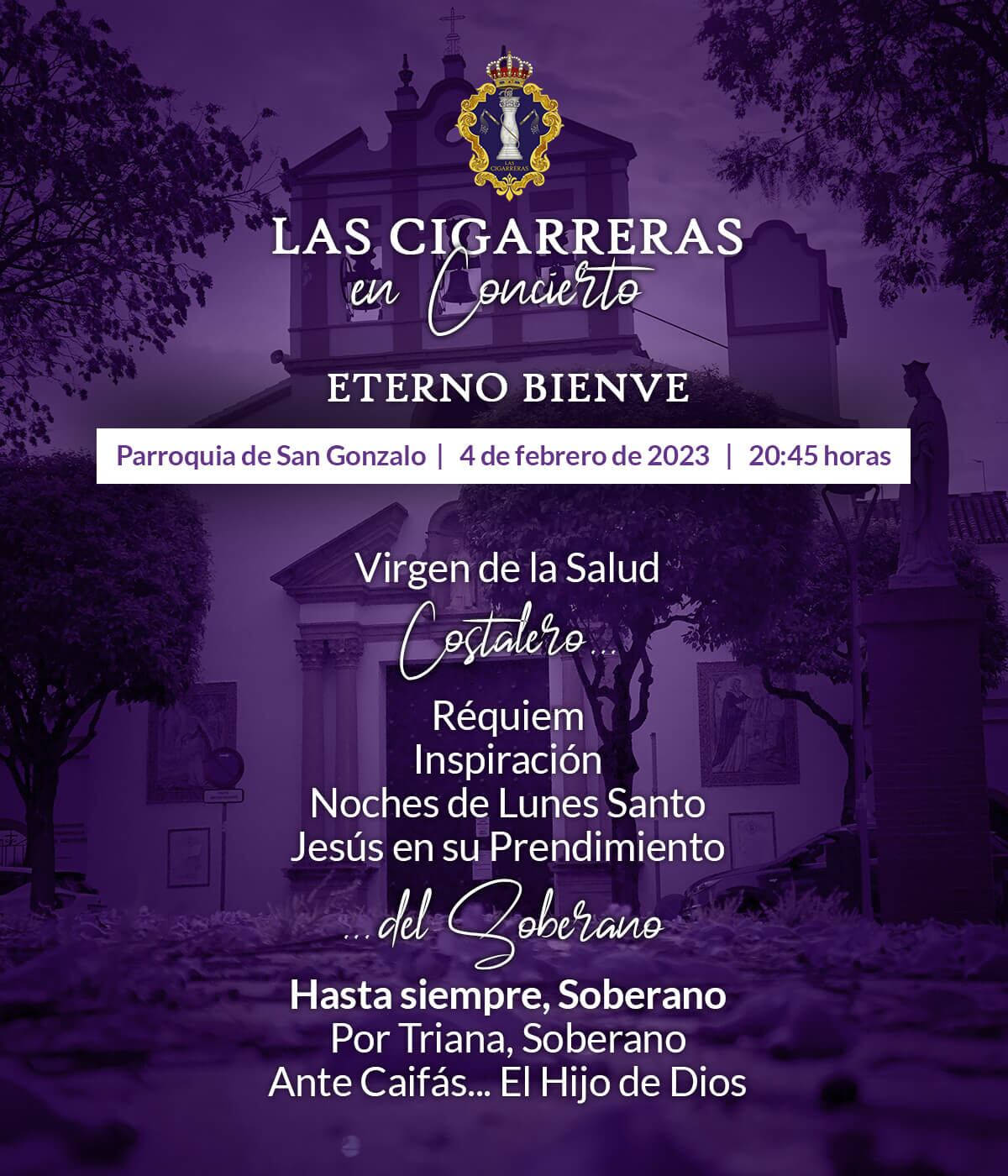 Cartel del concierto homenaje que la BCT Las Cigarreras ofrece este sábado en San Gonzalo a la memoria del inolvidable Bienvenido Puelles Oliver