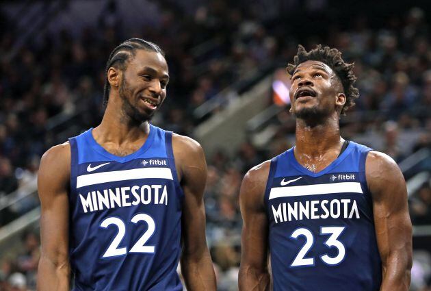 Jimmy Butler y Andrew Wiggins, durante la etapa de Butler en Minnesota