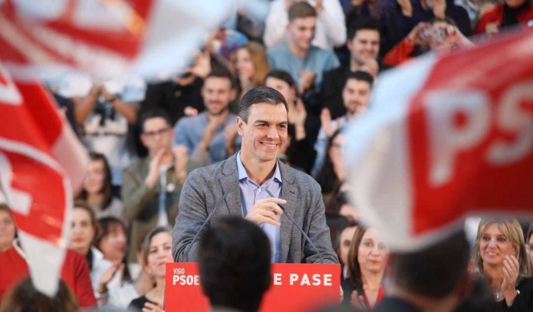 Pedro Sánchez, en un mitin en Vigo