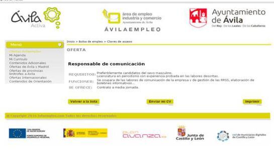 Oferta publicada en el portal &#039;Avilaempleo&#039; 