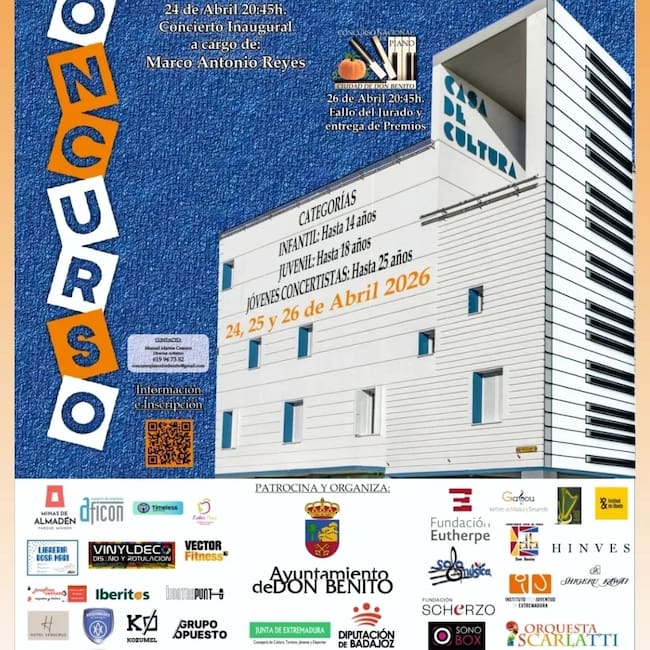 El V Concurso Nacional de Piano “Ciudad de Don Benito” reunirá a más de un centenar de jóvenes pianistas de toda España