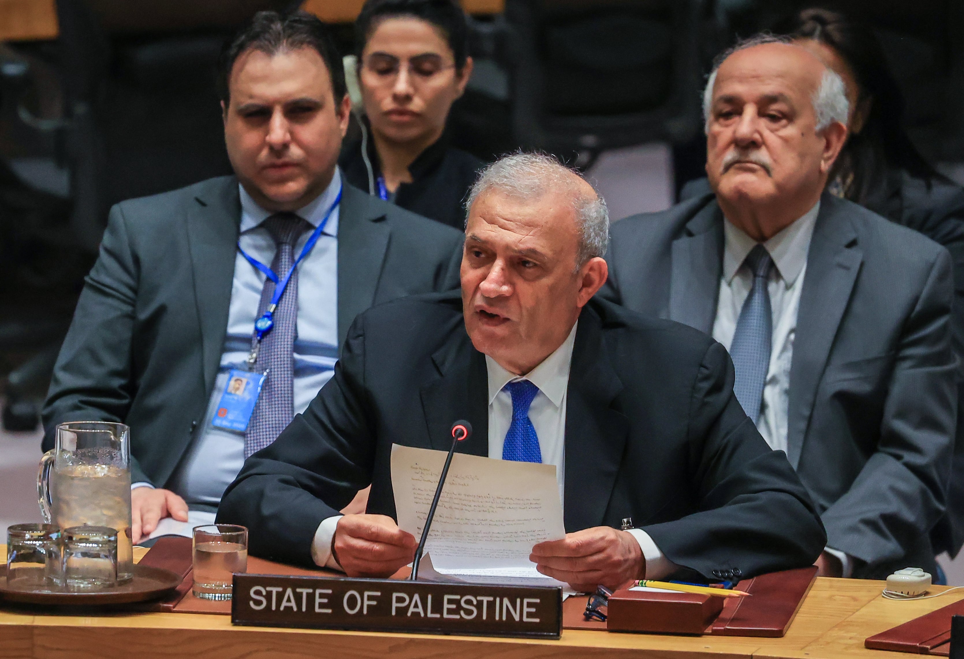 Ziad Abu Amr, viceprimer Ministro de Palestina, durante su intervención en el pleno de Naciones Unidas