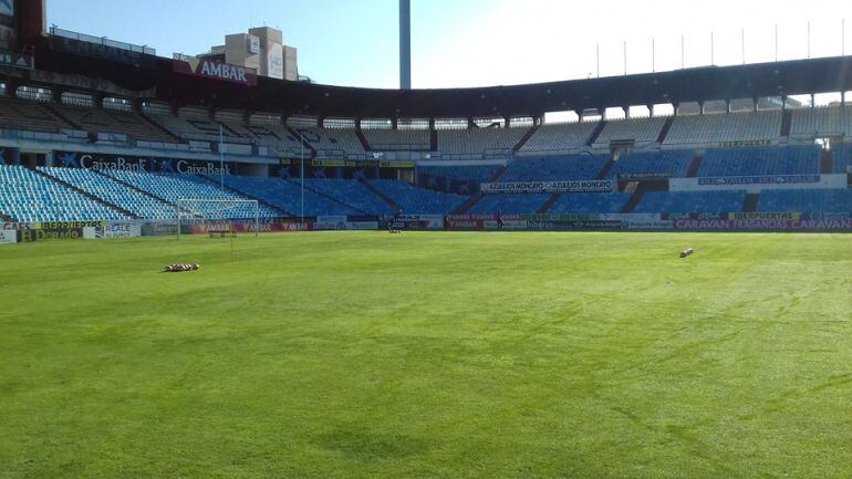 La Romareda vacía antes del comienzo de una sesión de entrenamiento