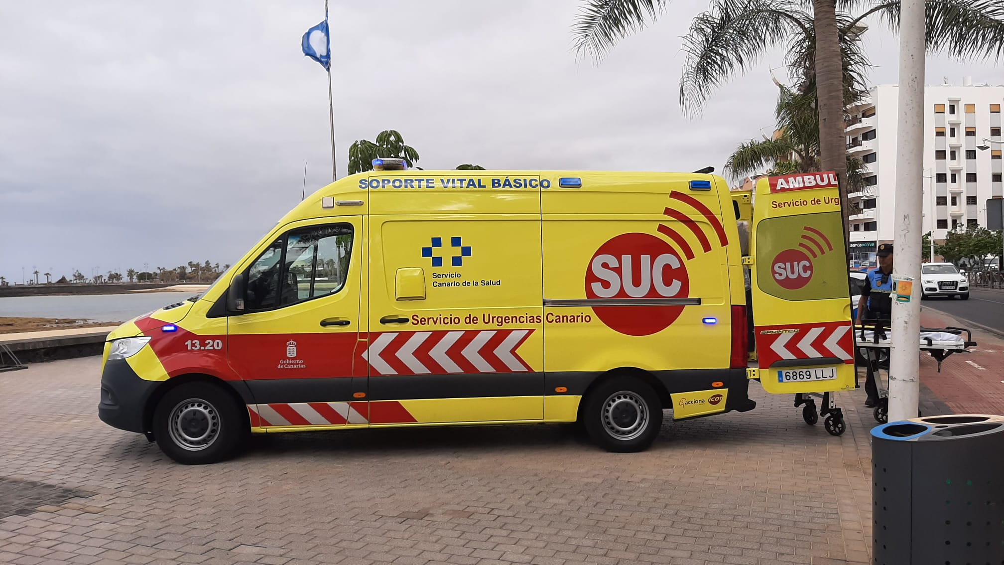 Ambulancia de Soporte Vital Básico en Arrecife, capital de Lanzarote.