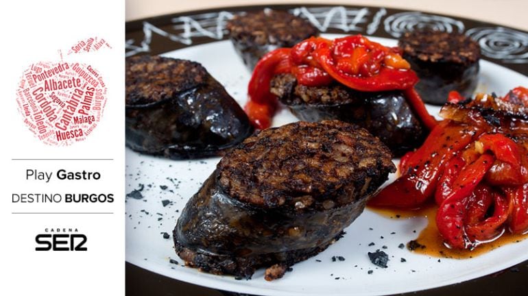 Morcilla frita con pimientos asados (Restaurante Los Caracoles, Lerma).