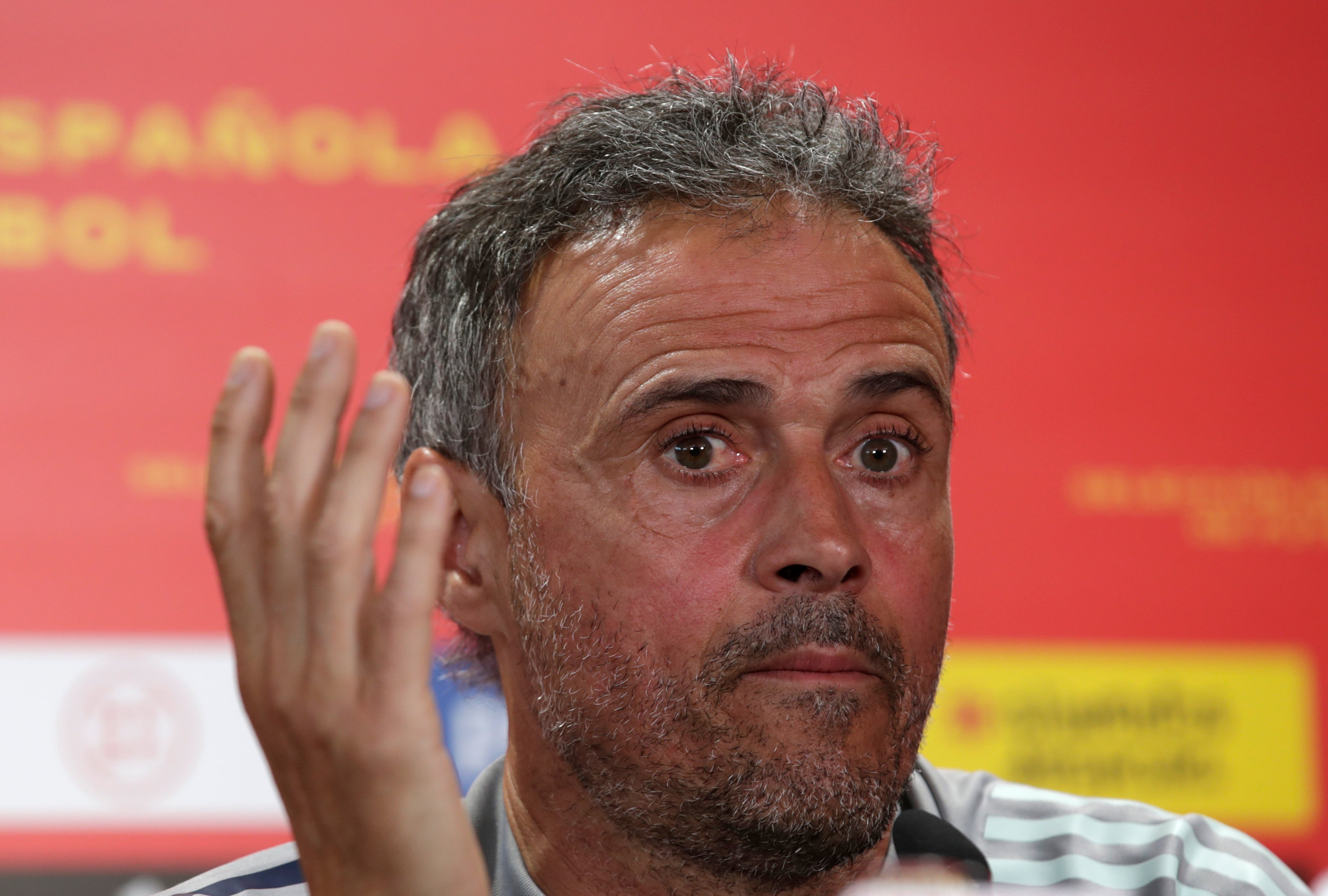 El entrenador del España, Luis Enrique, durante la rueda de prensa este miércoles en el estadio Benito Villamarín, en la víspera del primer partido de la Liga de Naciones ante Portugal.