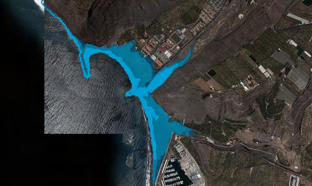 Subida del nivel del mar en el Puerto de Tazacorte (2100)