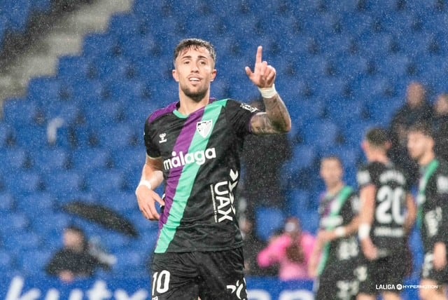 El centrocampista del Málaga David Larrubia, autor del gol ante la Real Sociedad B