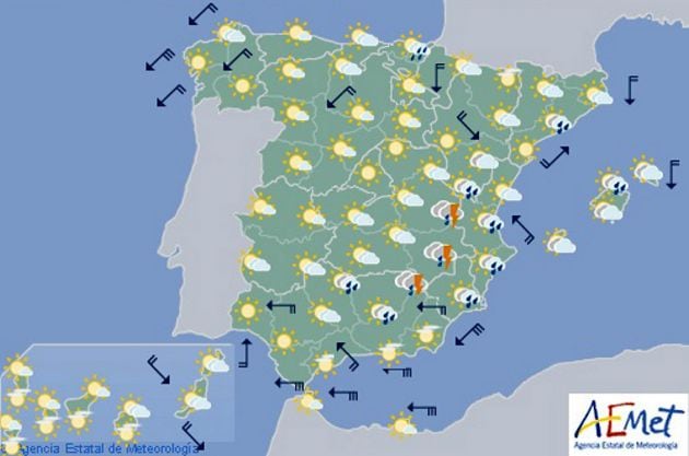 Mapa previsto para el sábado por la tarde.