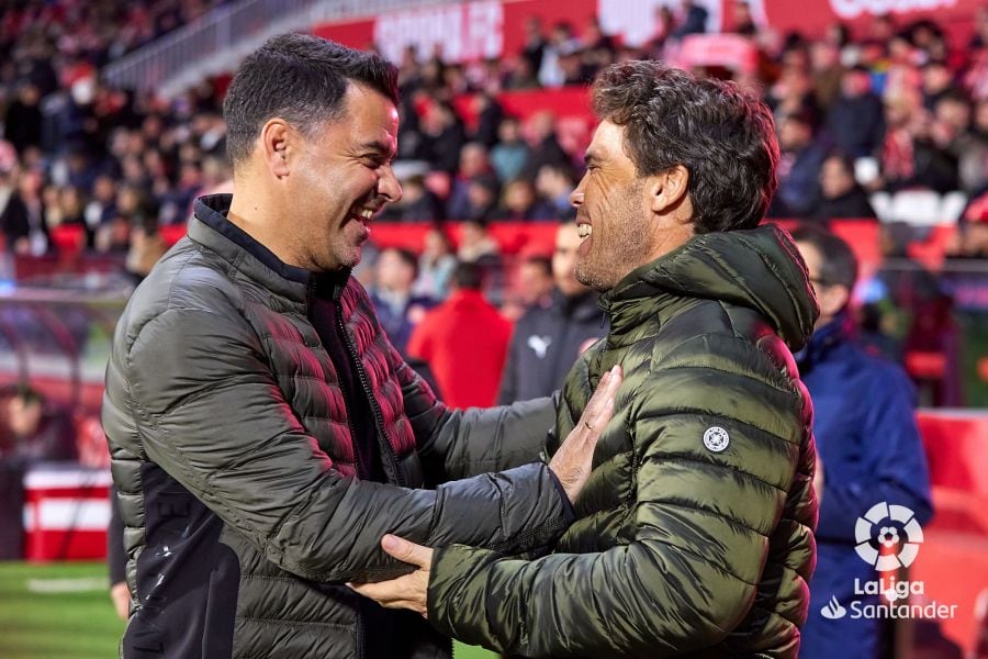 Michel y Rubi antes de un Girona 6 Almería 2.