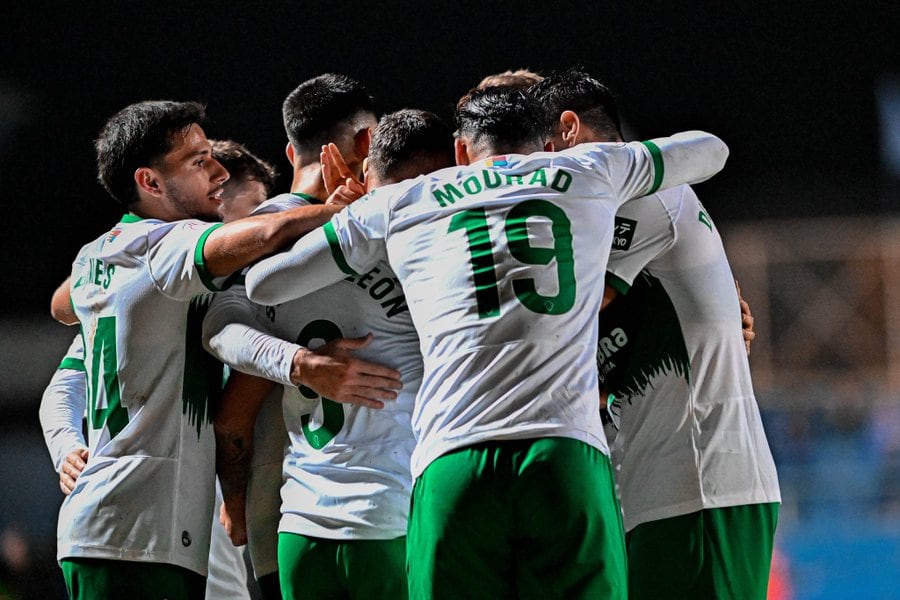 Los jugadores del Elche celebran uno de los goles en el estadio de Linarejos