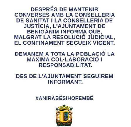 Comunicado del ayuntamiento