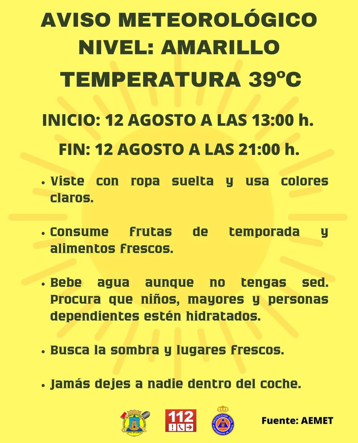 La AEMET activa la alerta amarilla este martes en Lorca por altas temperaturas.