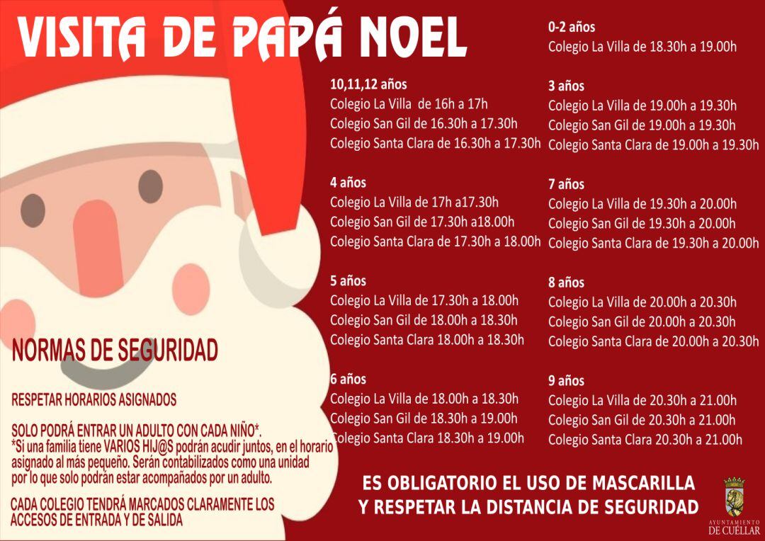 Horarios de la visita de Papá Noel en Cuéllar