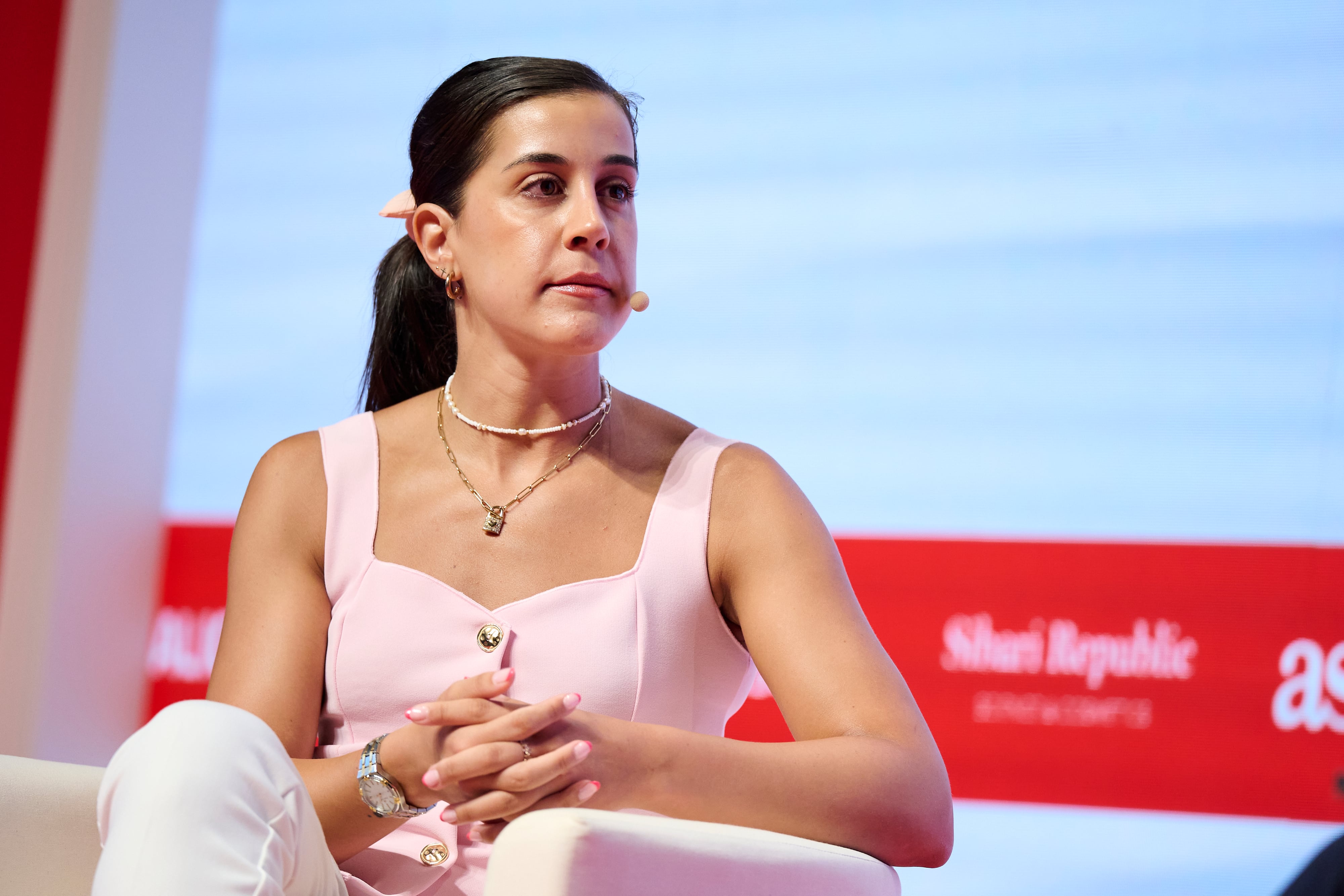 MADRID, SPAIN - JUNE 09: Carolina Marin speaks during the II "Deporte en Positivo" Sports Congress at Circulo de las Bellas Artes on June 09, 2025 in Madrid, Spain. (Photo by Borja B. Hojas/Getty Images)