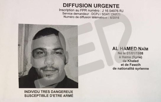 Nota difundida por la policía francesa sobre Naïm Al Hamed.