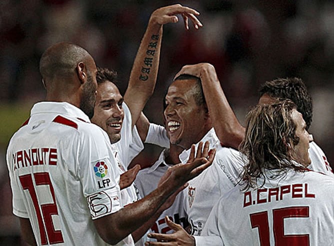 El Sevilla celebra un gol durante la temporada pasada