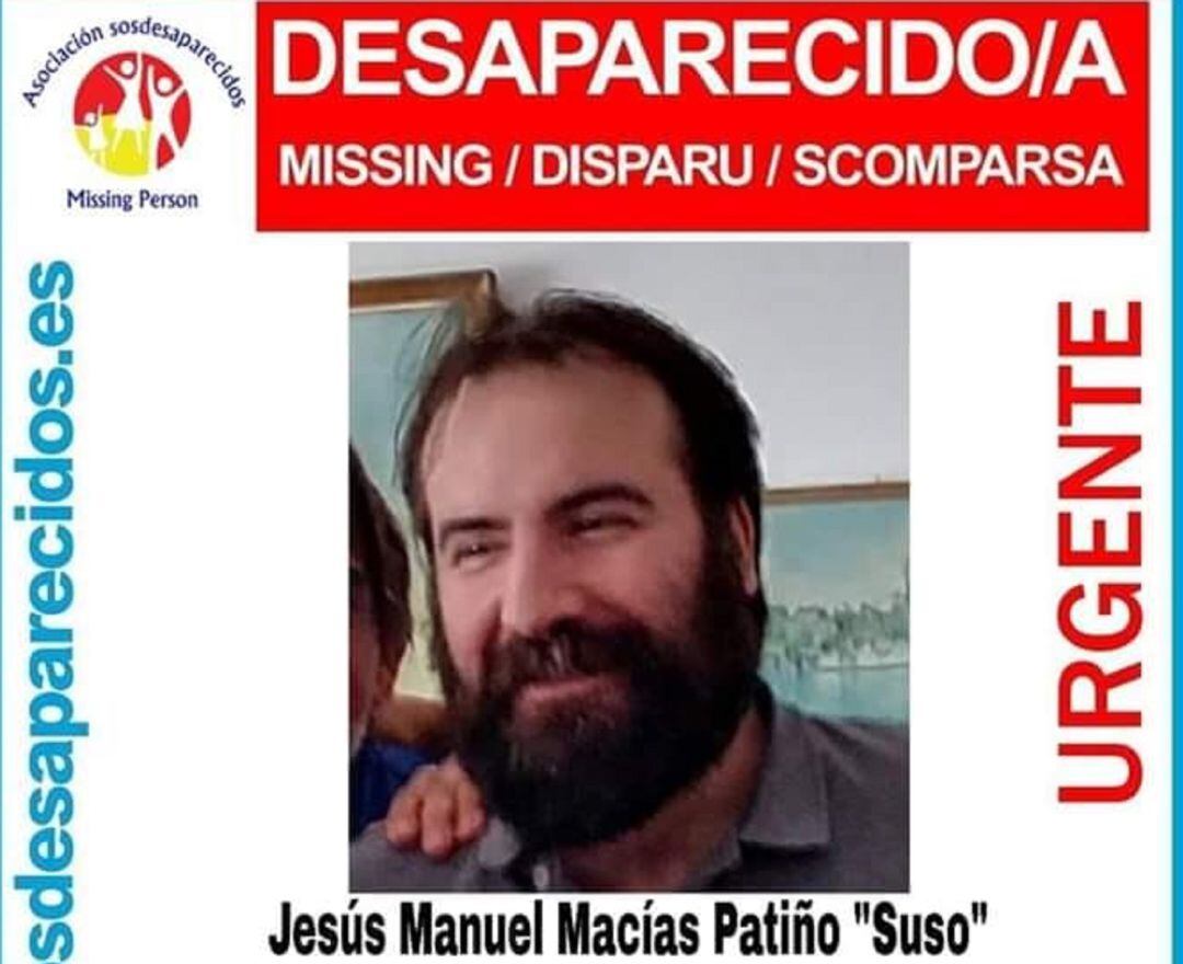 Cartel de SOS Desaparecidos de un hombre de 36 años en Vigo. 