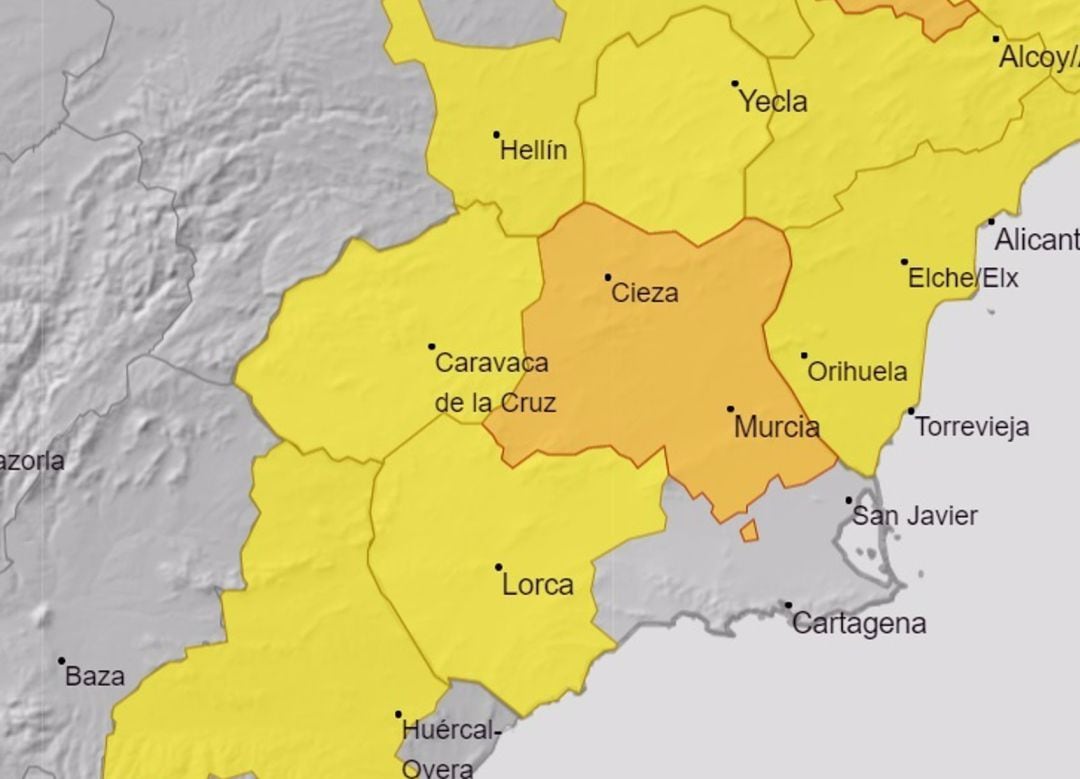 Mapa que muestra los avisos por altas temperaturas