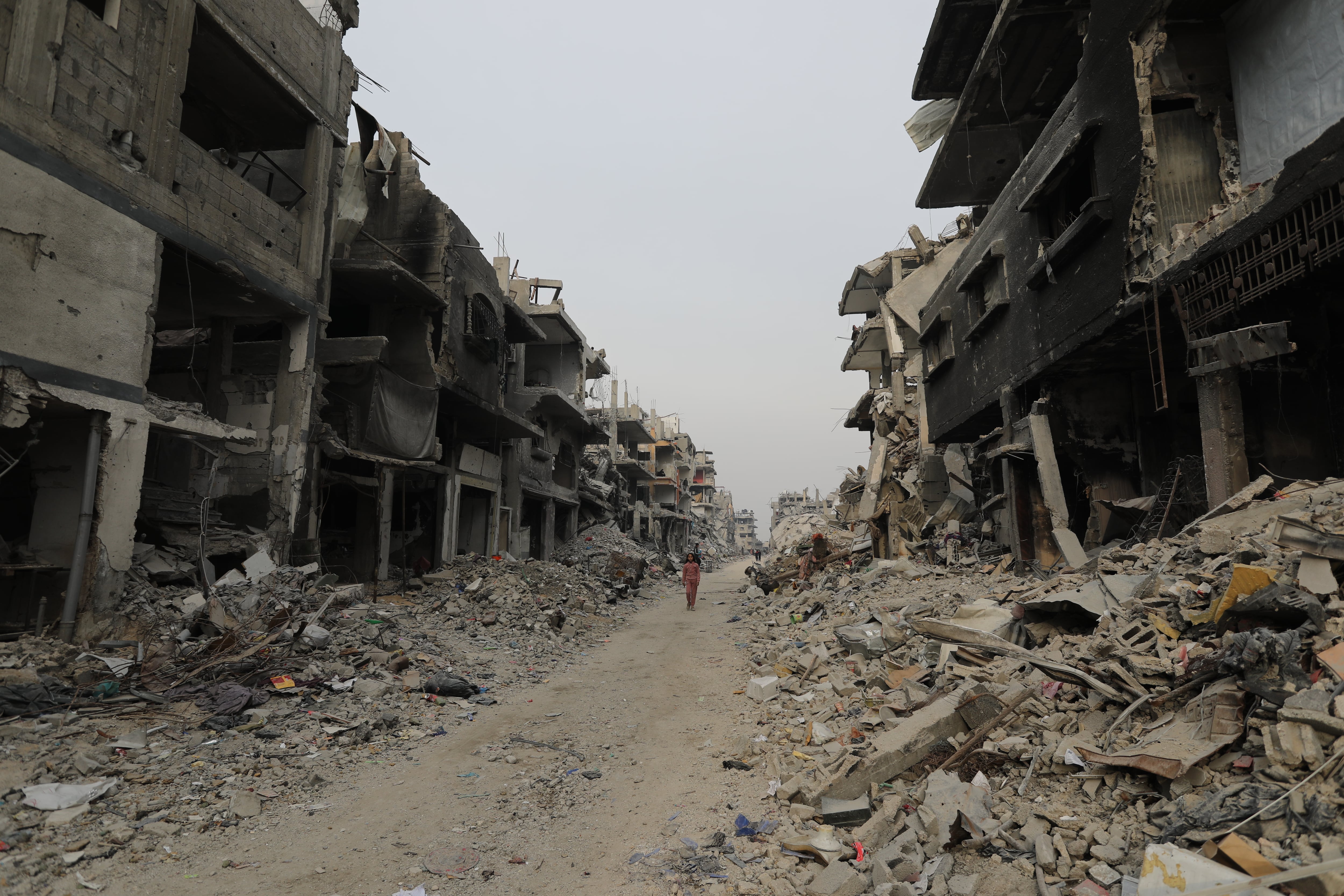 Calles y edificios destruidos en Beit Lahia, Gaza Norte