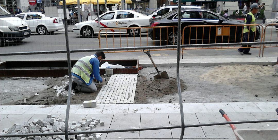 Obras en la Gran Vía, esta misma mañana