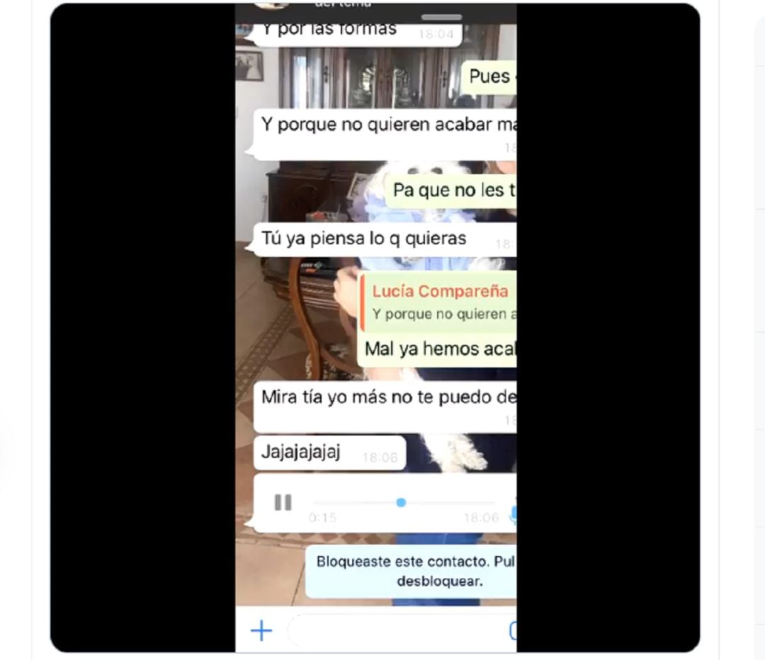 Imagen del tuit publicado por Elena Cañizares en el que explica el final de la conversación con sus compañeras de piso