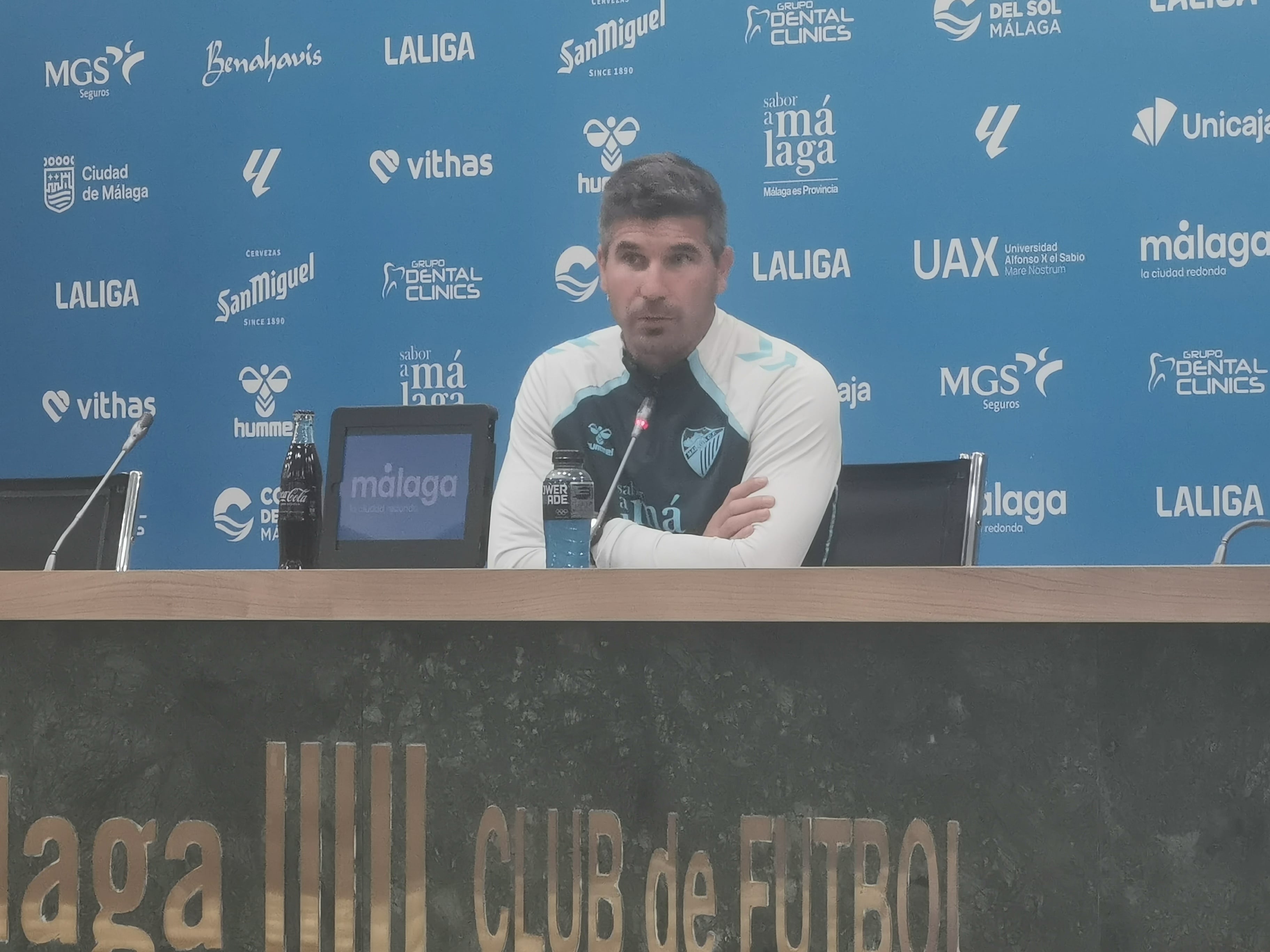 Juanfran Funes, en la sala de prensa de La Rosaleda