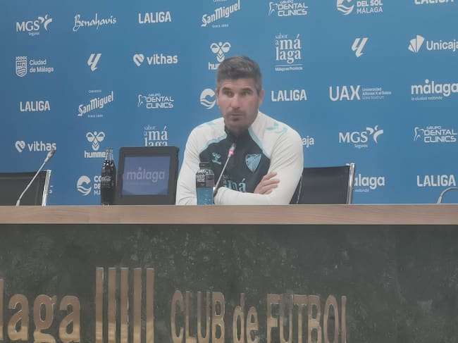Juanfran Funes, en la sala de prensa de La Rosaleda