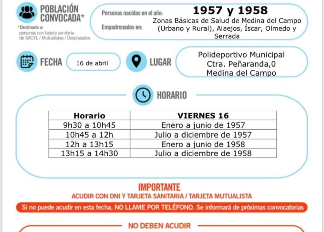 Se ha publicado el horario de la segunda jornada de vacunas de esta semana en Medina del Campo