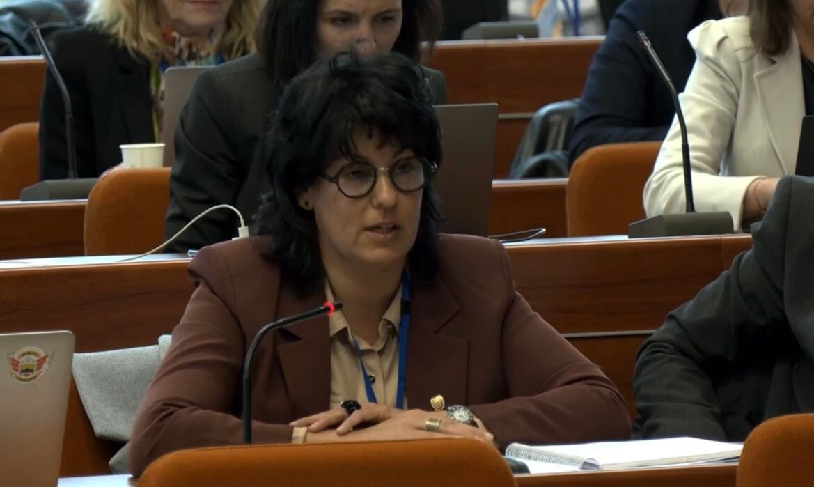 La cònsol major de la Massana, Eva Sansa, durant la seva intervenció en el 46è Congrés de Poders Locals i Regionals del Consell d’Europa