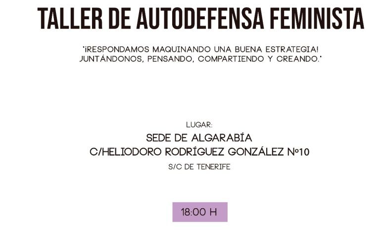 Cartel de presentación del Taller de Autodefensa Feminista que se tendrá lugar el sábado 26 de mayo en la sede de Algarabía.