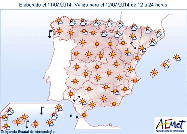 La previsión del tiempo para mañana sábado.