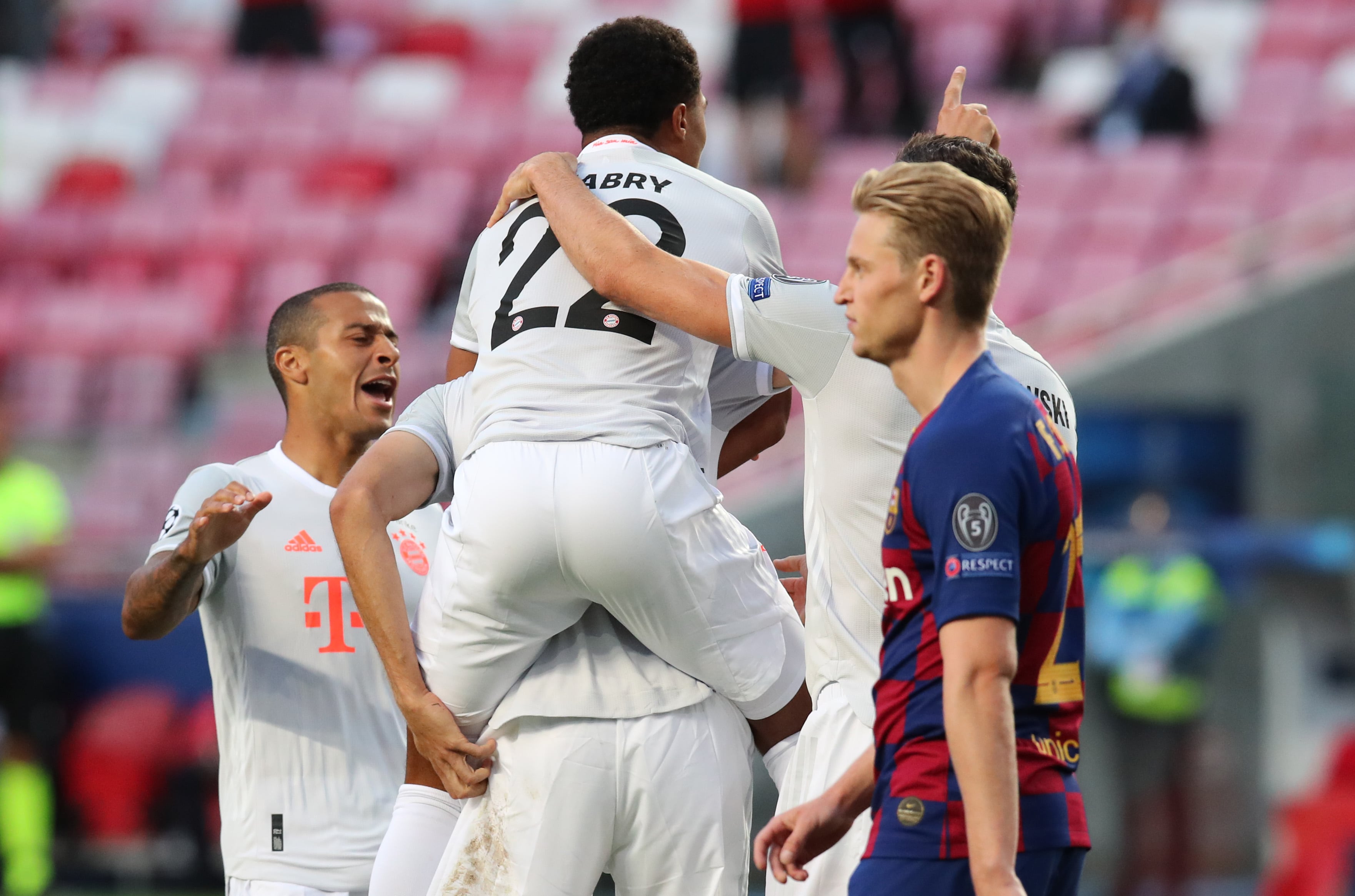 Jugadores del Bayern de Múnich celebran uno de sus goles durante el 2-8 al Barça del 2020