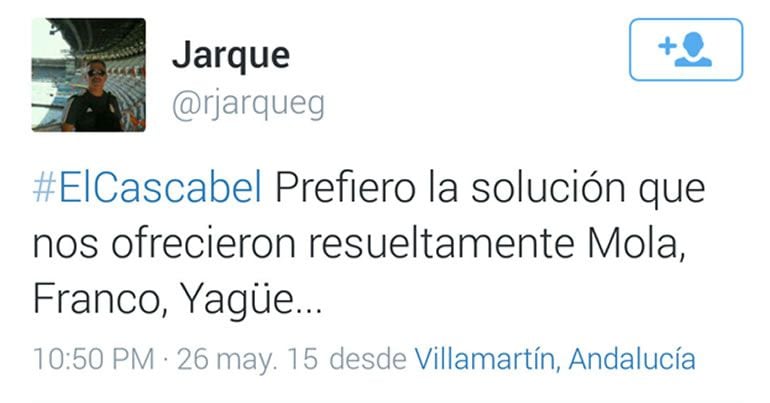 Tuit publicado por el usuario @rjarqueg, brigada de la Guardia Civil