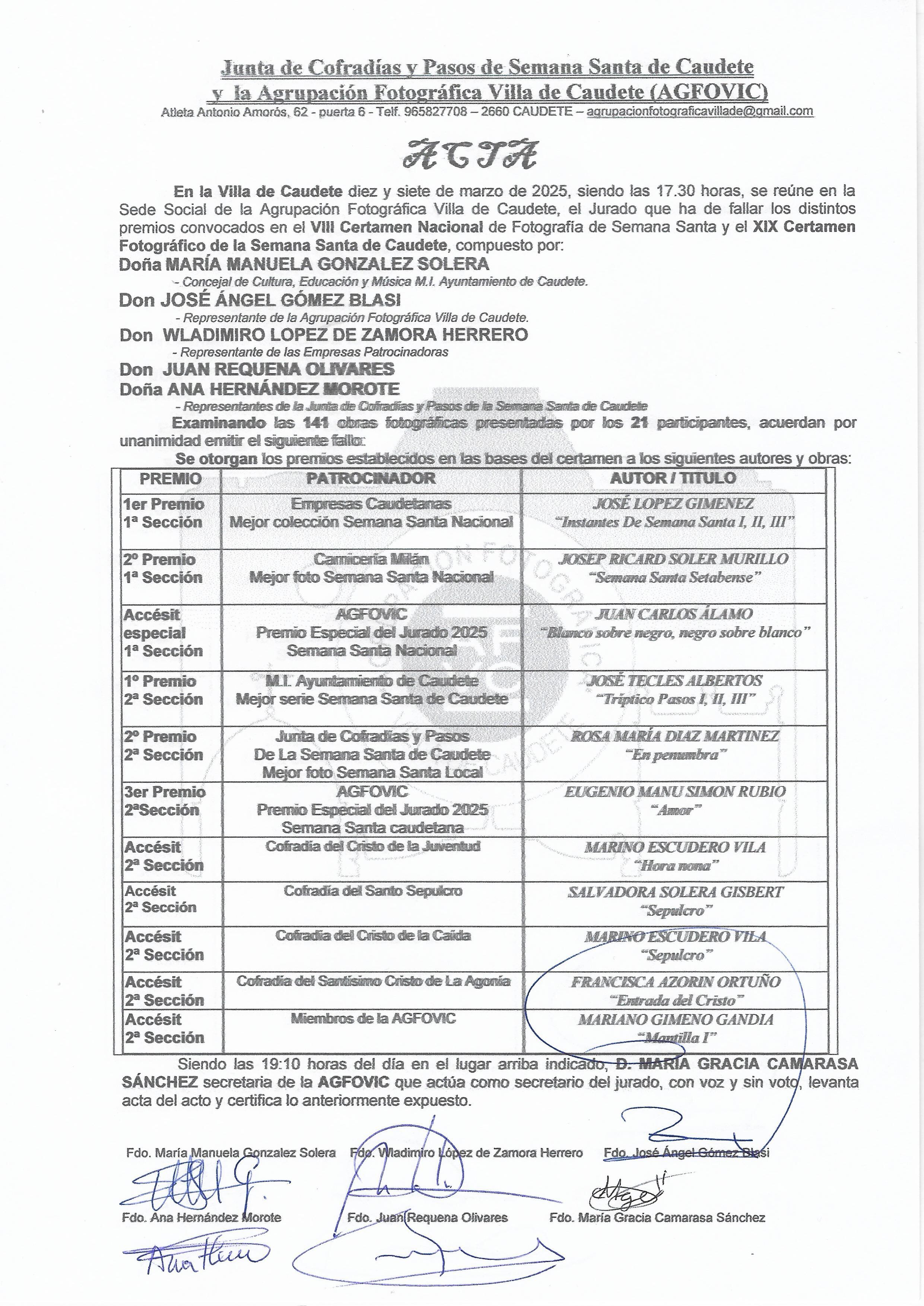 Acta de ganadores del concurso