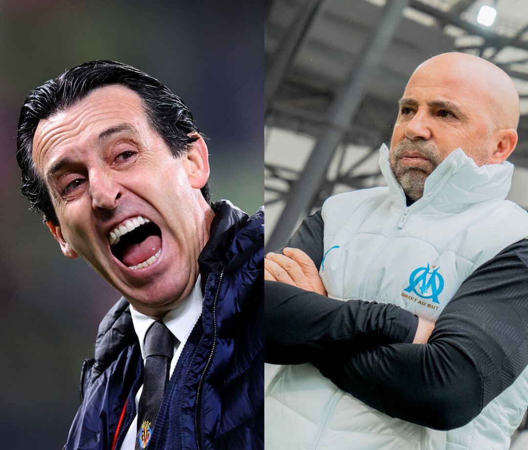 Unai Emery en el lado izquierdo, Sampaoli en el derecho