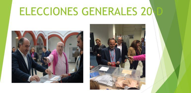 Los candidatos nº 1 al Senado y al Congreso por PP y PSOE, José Ignacio Landaluce y Salvador de la Encina, ejercen su voto.