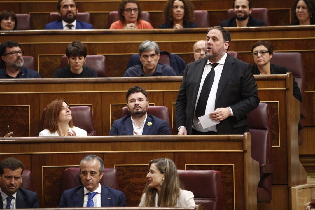 El líder de ERC, Oriol Junqueras, al intervenir en la sesión constitutiva del Congreso.