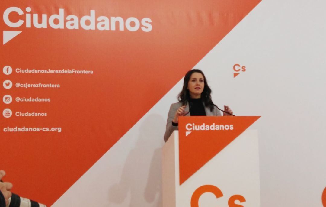 Inés Arrimadas este viernes en la sede de Ciudadanos en Jerez