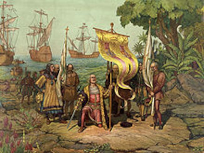 Colón tomando posesión de Guanahani en nombre de los Reyes Católicos el 12 de octubre de 1492