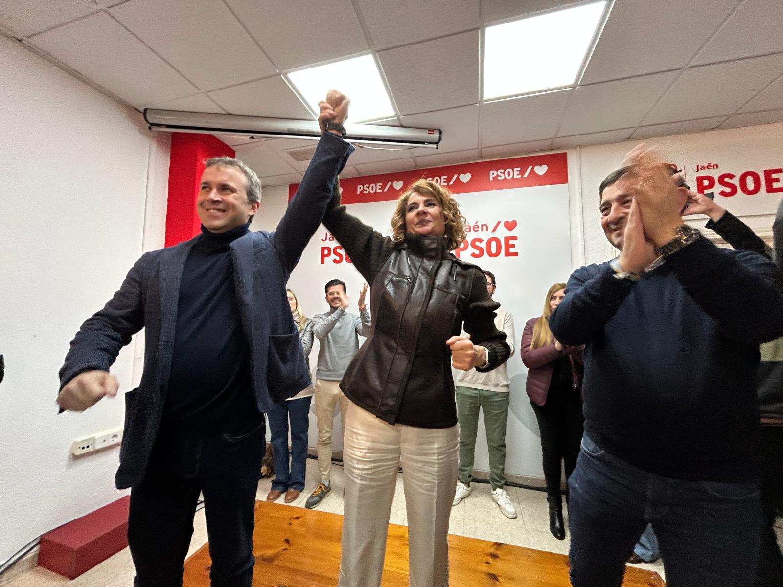 María Jesús Montero, Julio Millán y Paco Reyes en un acto del PSOE en Jaén