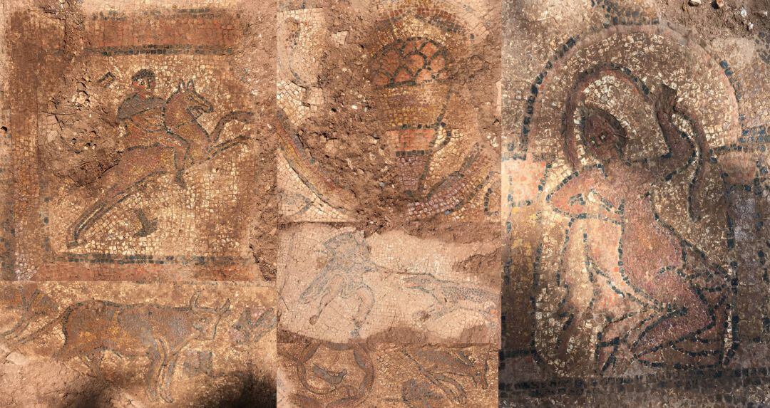 Imágenes del mosaico romano localizado en la localidad ciudadrealeña de Terrinches 