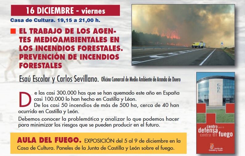 Esaú Escolar y Carlos Sevillano protagonizarán la charla 'El trabajo de los agentes medioambientales en los incendios forestales. Prevención de incendios forestales'