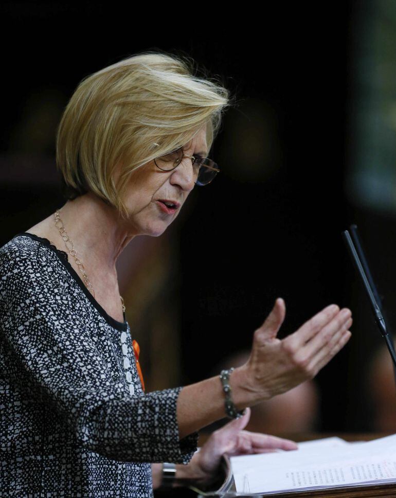 GRA488. MADRID, 24/02/2015.- La portavoz de UPyD, Rosa Díez, durante su intervención en la sesión de tarde de la primera jornada del vigésimo quinto debate del estado de la nación, la cita parlamentaria anual más importante del año, que se celebra hoy en 