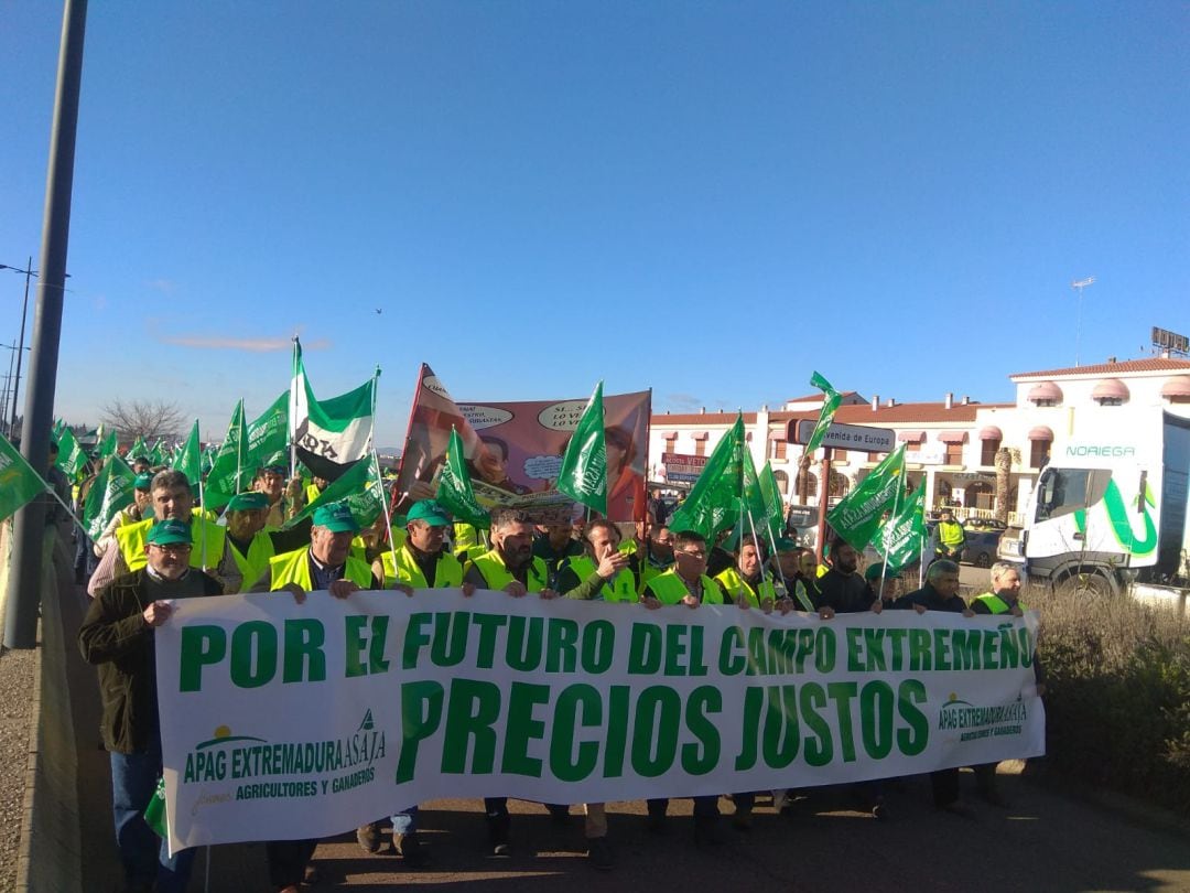 Agricultores se manifiestan en la A-66 a la altura de Almendralejo (Badajoz)